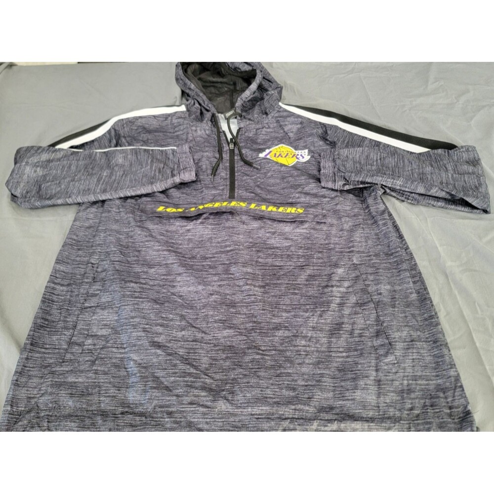 Los Angeles Lakers Windbreaker Jacket Mens Medium NBA Pullover Hoodie Gray Half